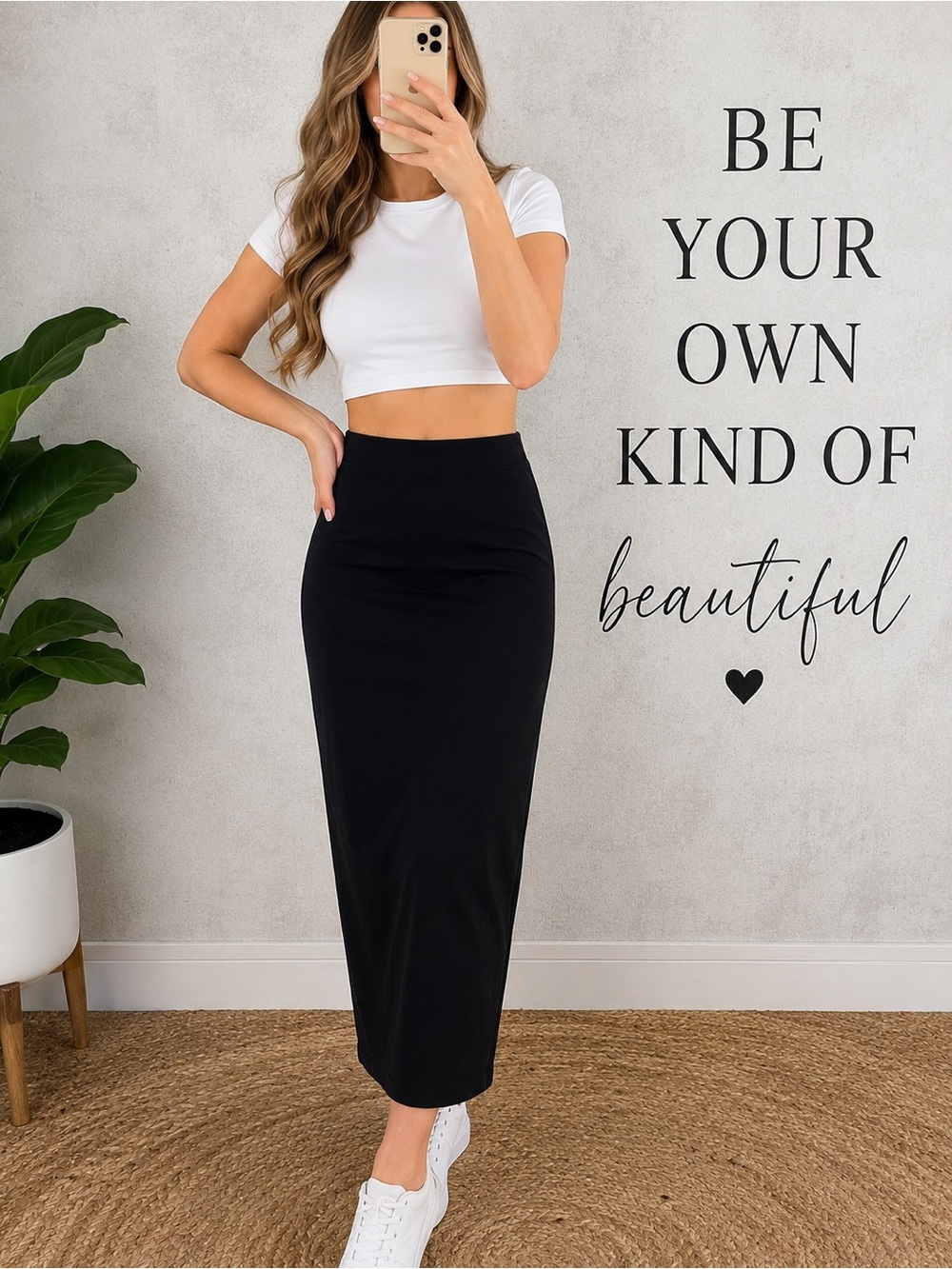 AS IS Black Maxi Pencil Skirt – Minimalist Stretch Midi/Maxi Skirt